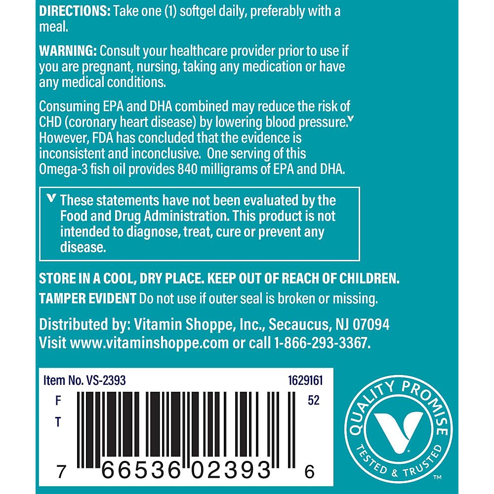 The Vitamin Shoppe Omega-3 Fish Oil Softgels 1100mg softgel close-up