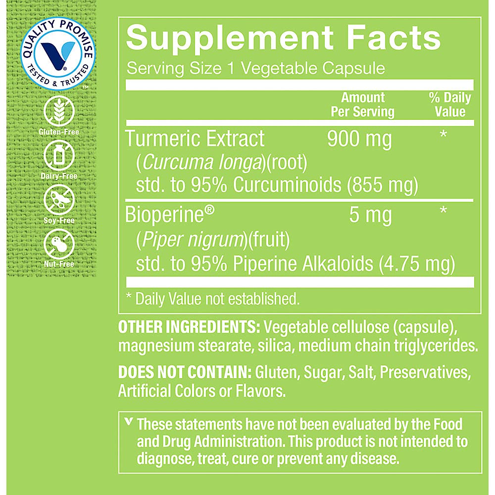 The Vitamin Shoppe Turmeric Capsules bottle with label