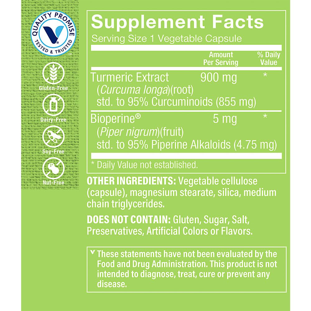 The Vitamin Shoppe Turmeric Supplement 900mg bottle side view