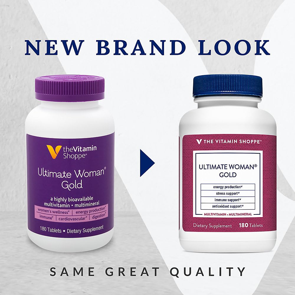 The Vitamin Shoppe Ultimate Woman’s Gold Multivitamin side view with label