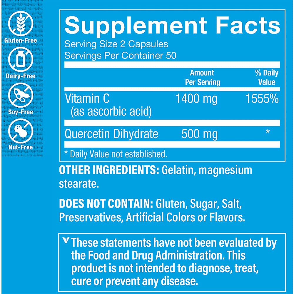 The Vitamin Shoppe Vitamin C 1400 MG 100 Capsules side view