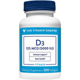 The Vitamin Shoppe Vitamin D3 5000 IU softgel bottle front view