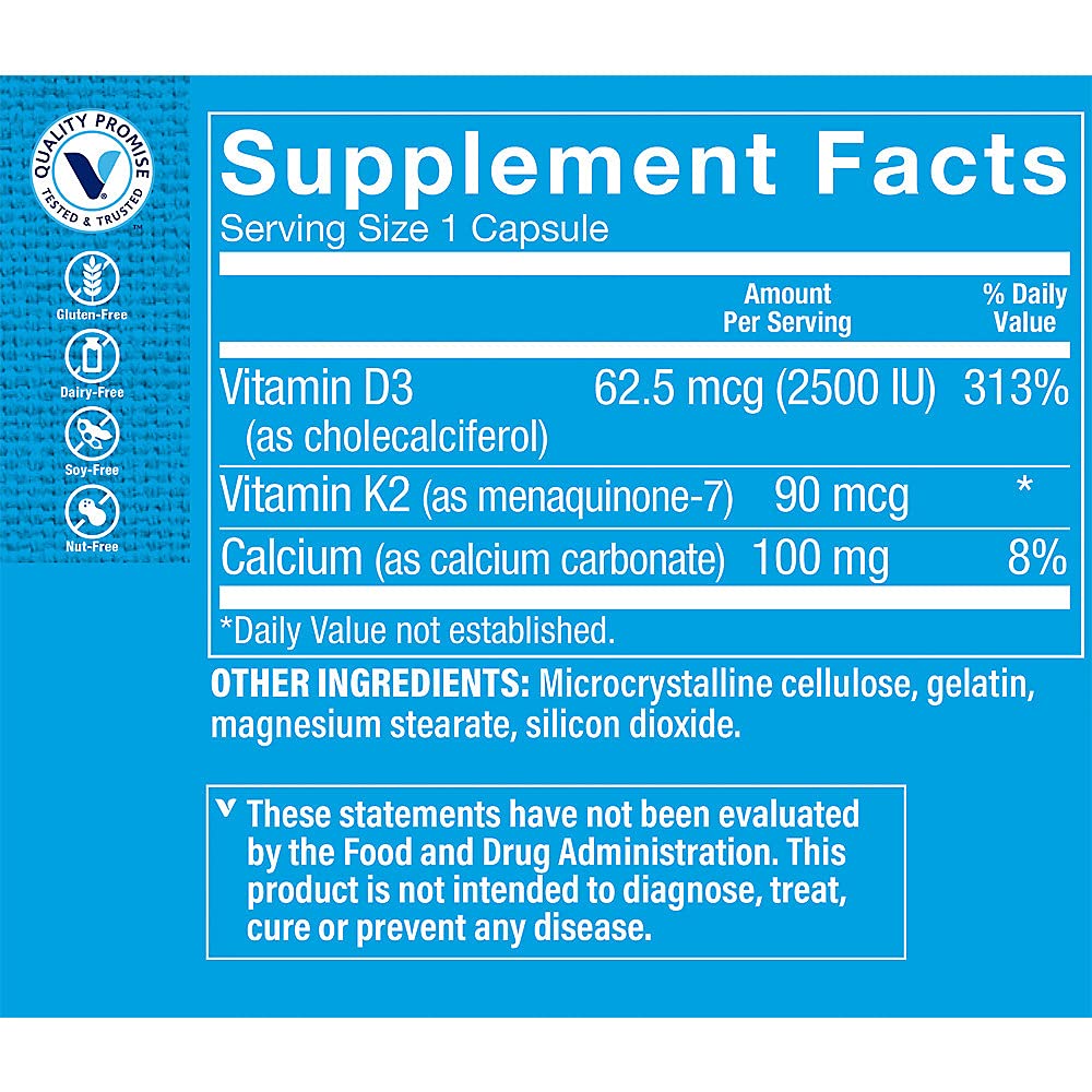 The Vitamin Shoppe Vitamin D3 & K2 capsules close-up