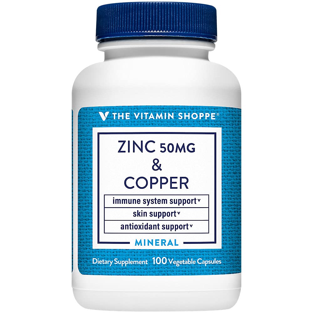 The Vitamin Shoppe Zinc & Copper 100 vegetarian capsules front view
