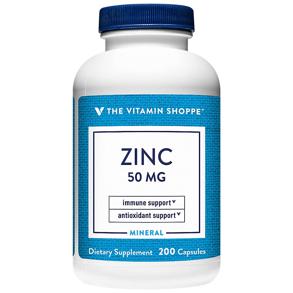 The Vitamin Shoppe Zinc Supplement 200 Capsules front view
