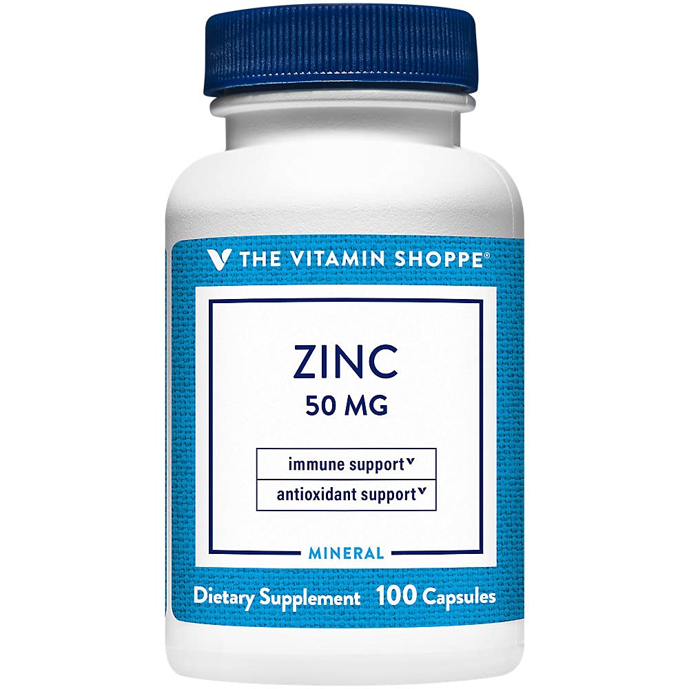 The Vitamin Shoppe Zinc Supplement 50mg front view with packaging