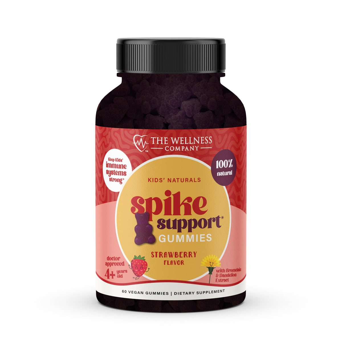The Wellness Company Kids Spike Support Gummies front view with packaging