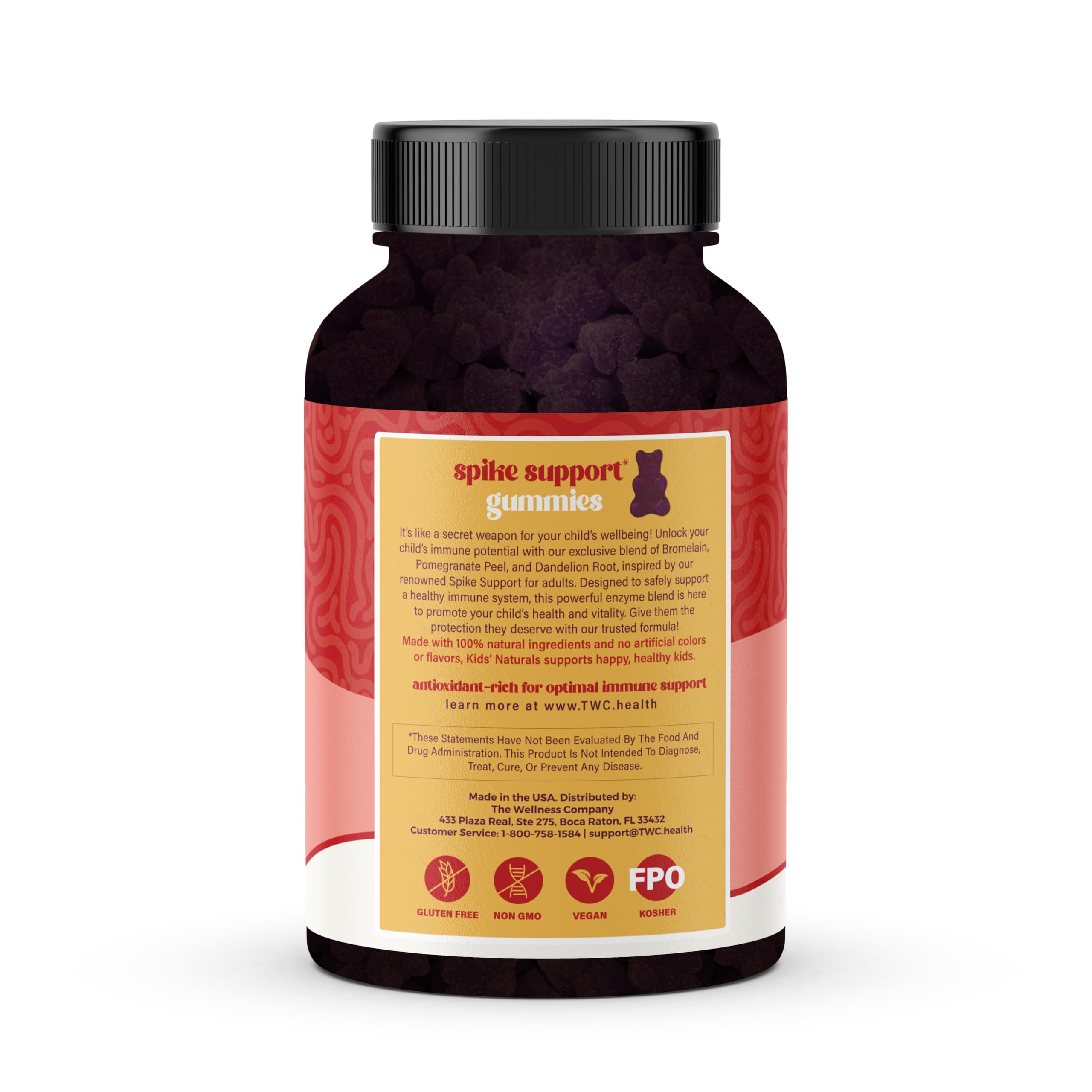 The Wellness Company Kids Spike Support Gummies showing strawberry flavour