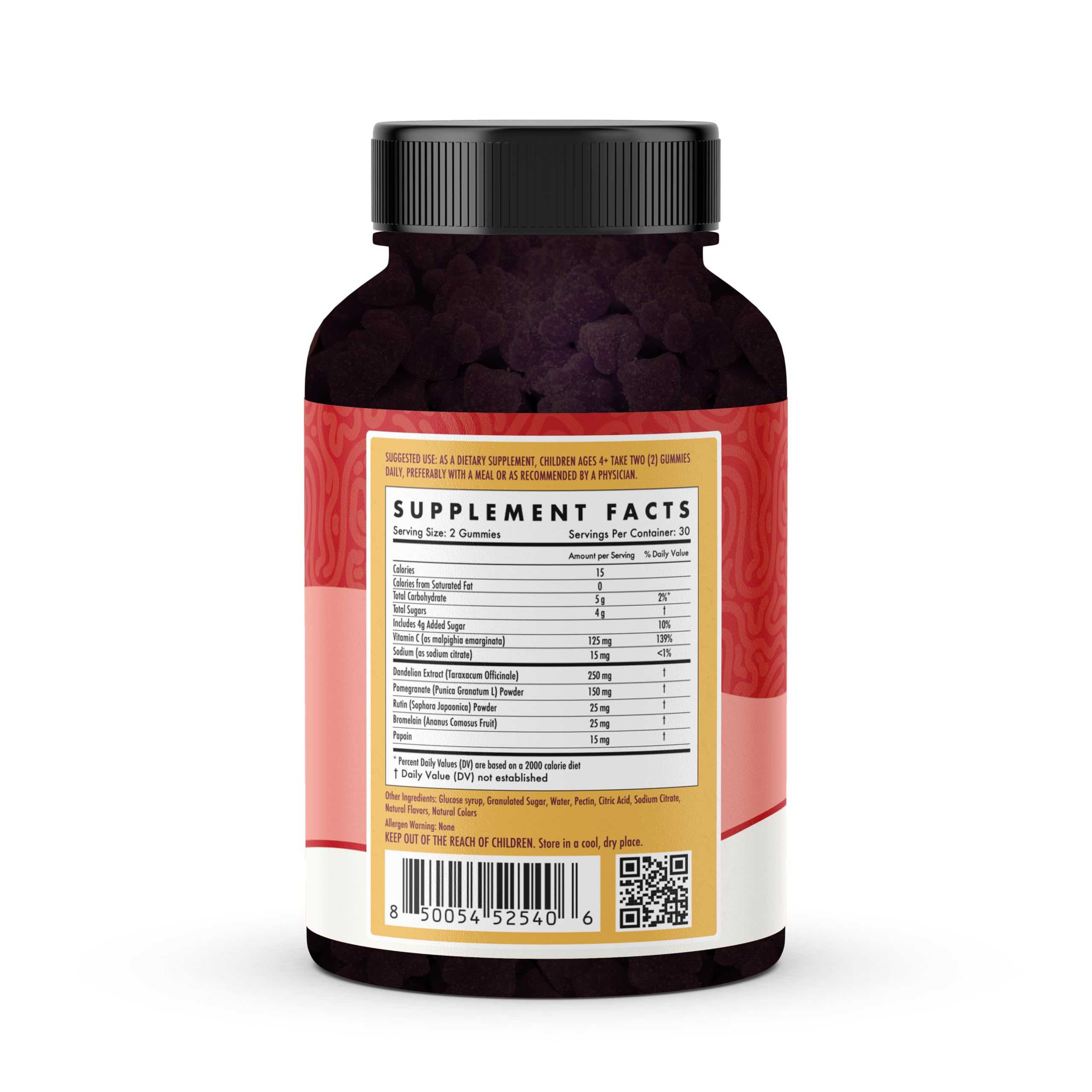 The Wellness Company Kids Spike Support Gummies side view with nutritional information
