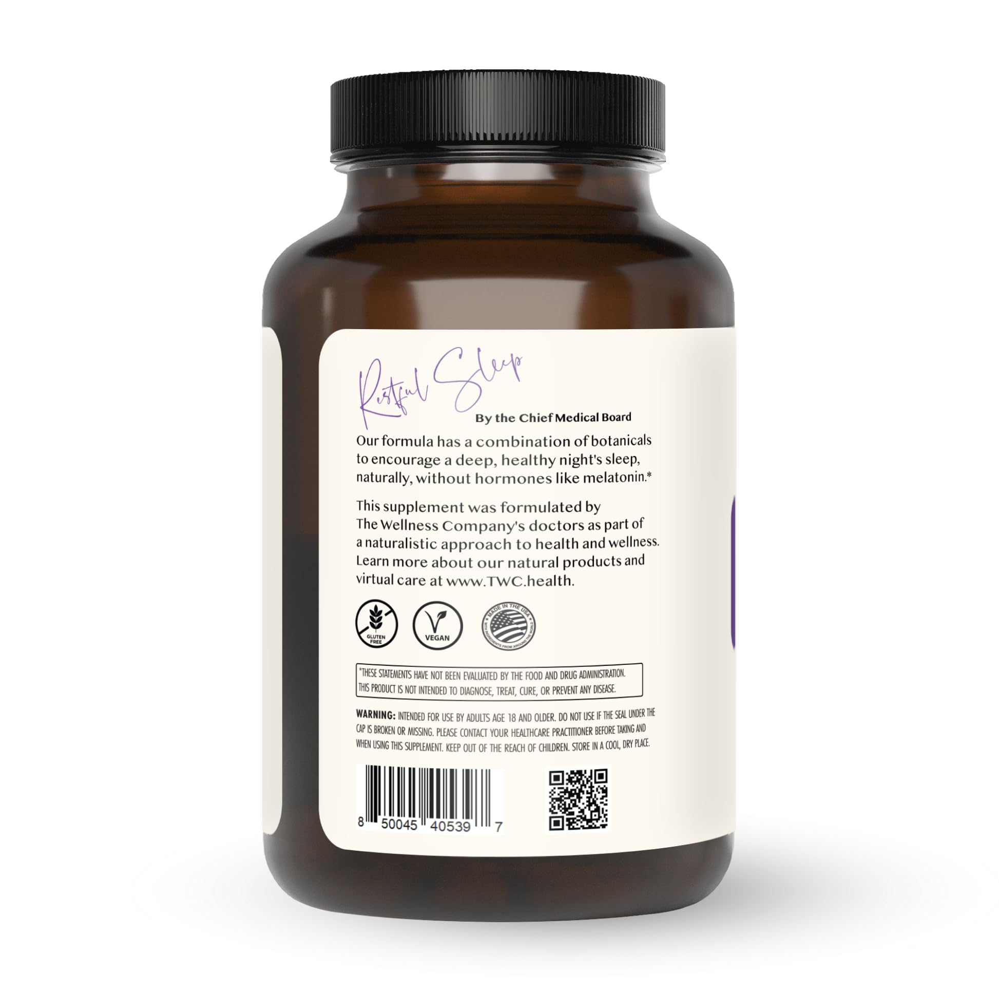 The Wellness Company Restful Sleep Capsules side view showing packaging