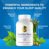 The Youthful Company Youthful Sleep Supplement capsules on a wooden surface