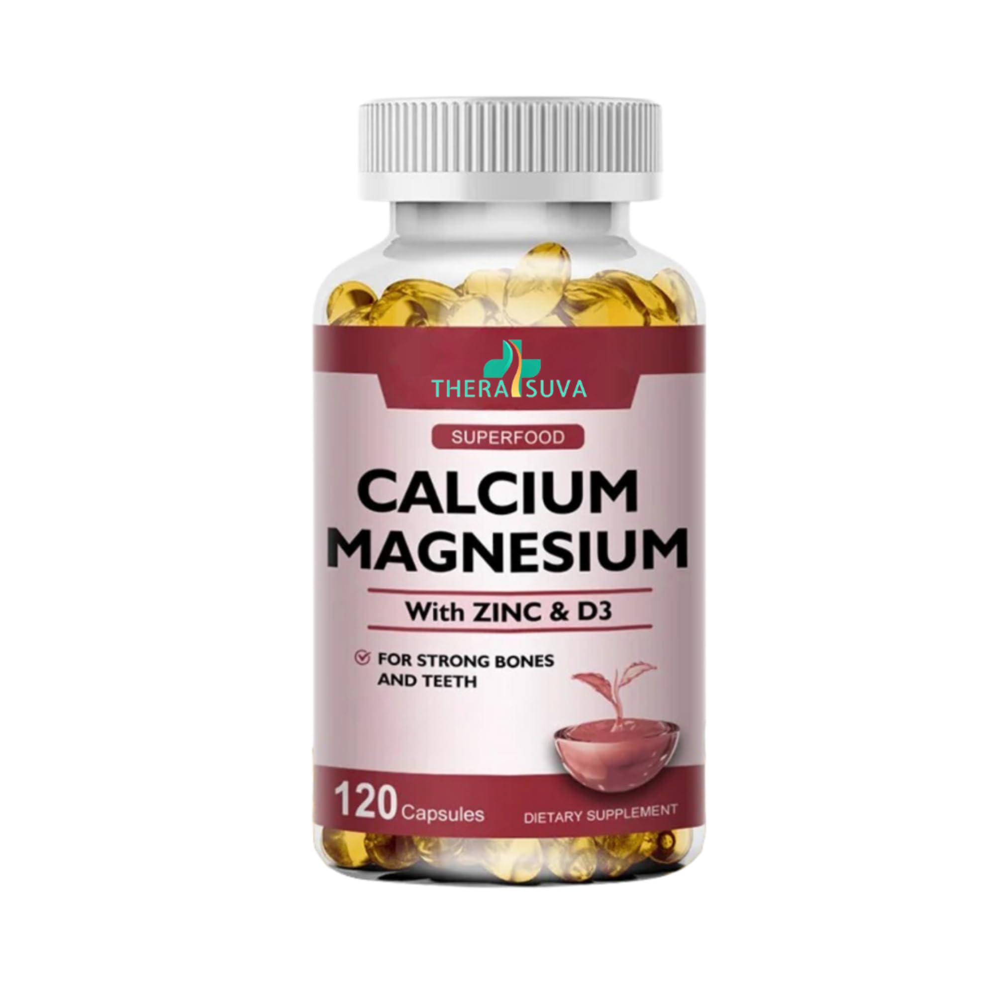 TheraSuva Calcium capsules on a wooden surface