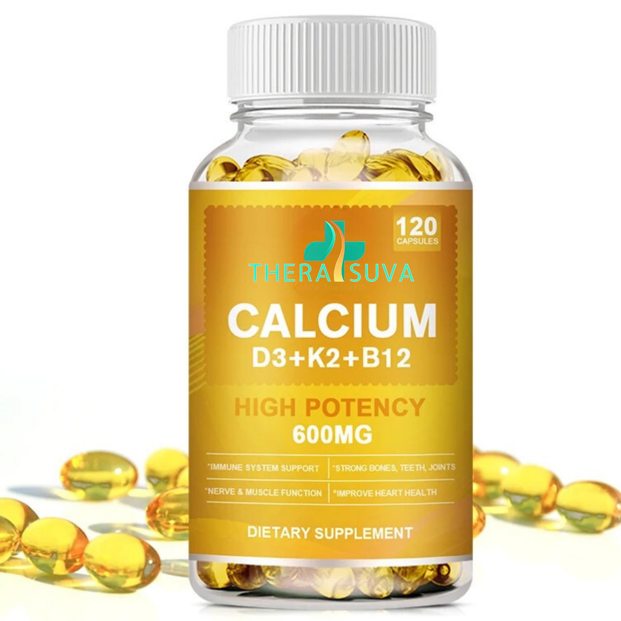 TheraSuva Calcium Supplement softgel capsules front view