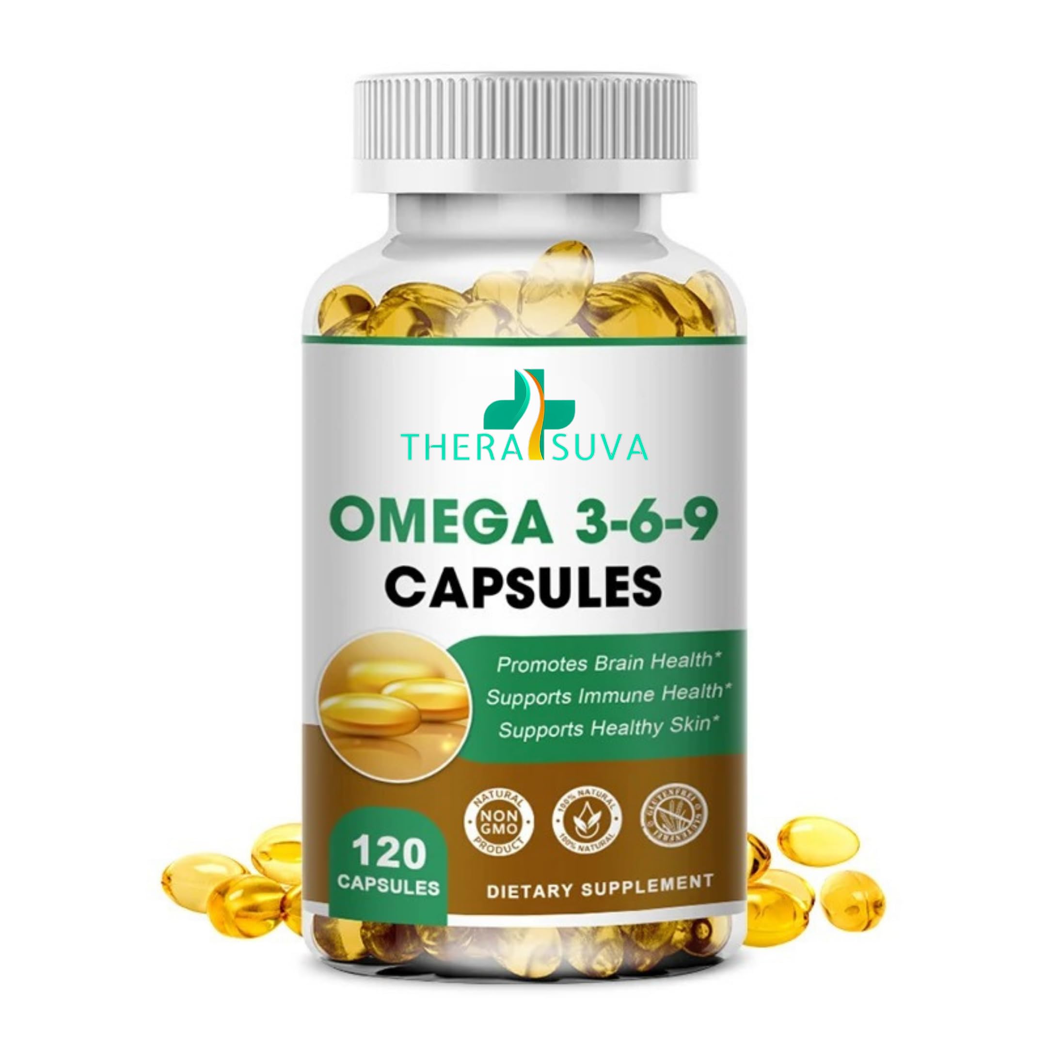TheraSuva Omega 3-6-9 Vegan Supplement front view with packaging