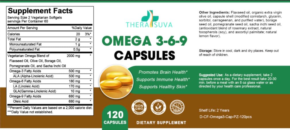 TheraSuva Omega 3-6-9 Vegan Supplement lifestyle scene with natural elements