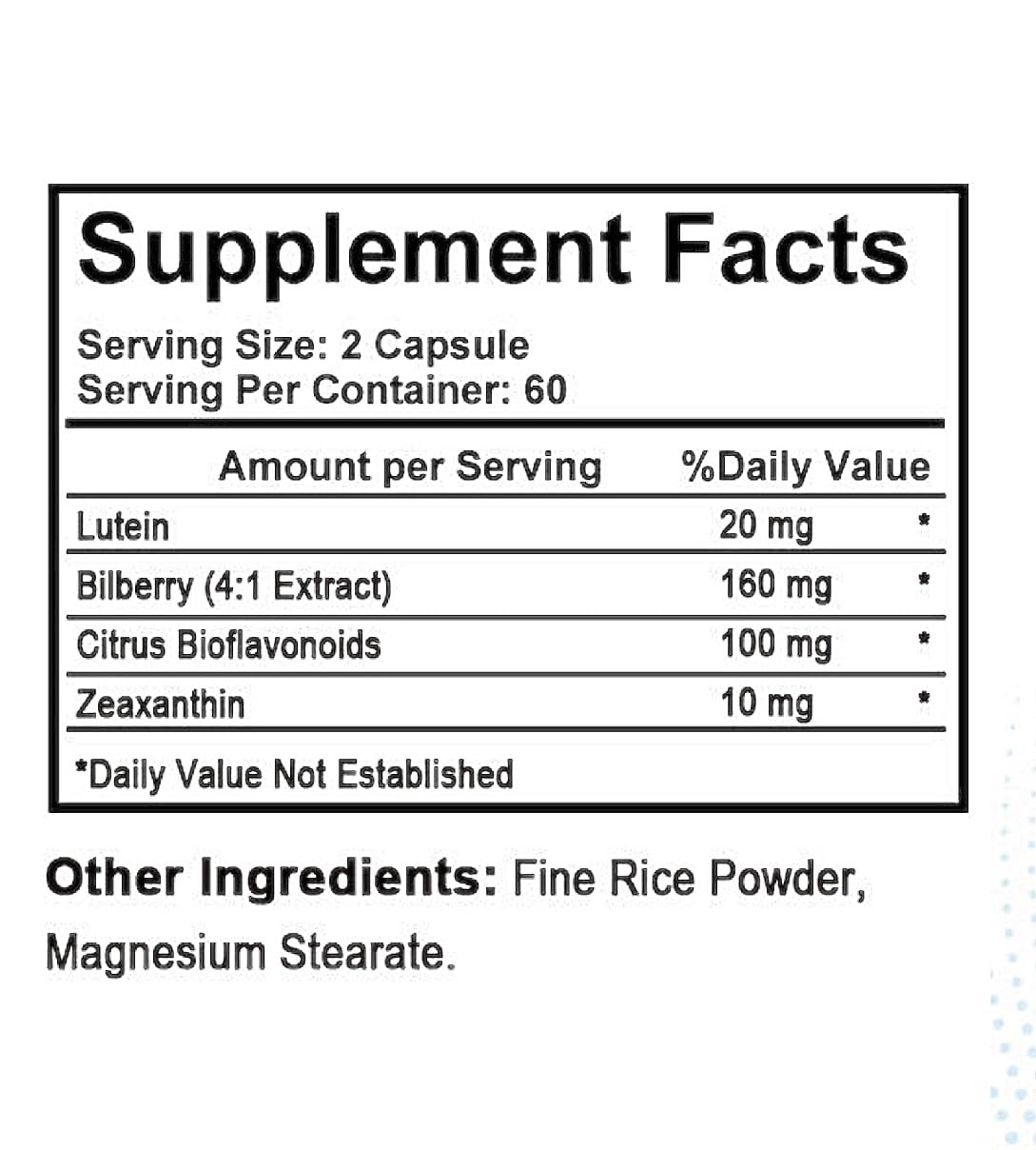 TheraSuva Total Eye Complex Softgels back view with ingredient list