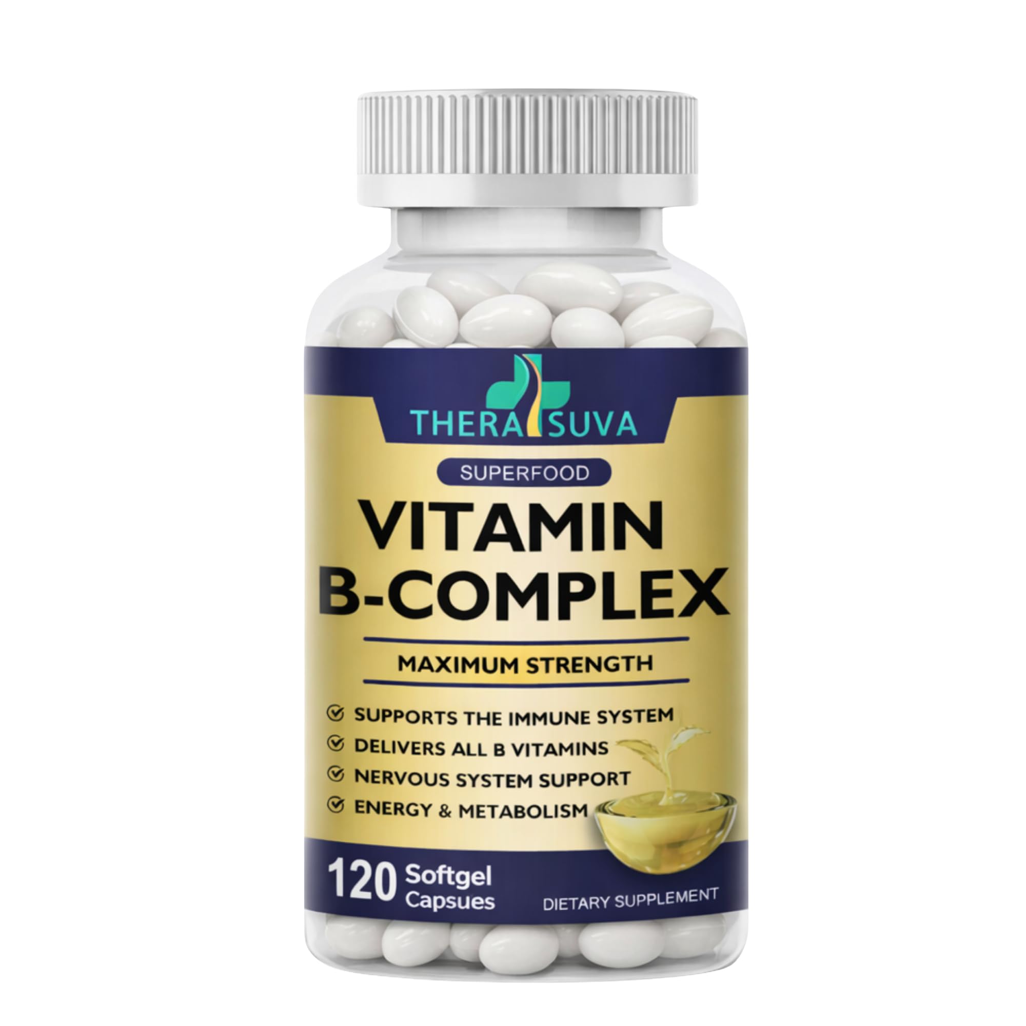 TheraSuva Vitamin B-Complex Supplement soft gel capsules front view