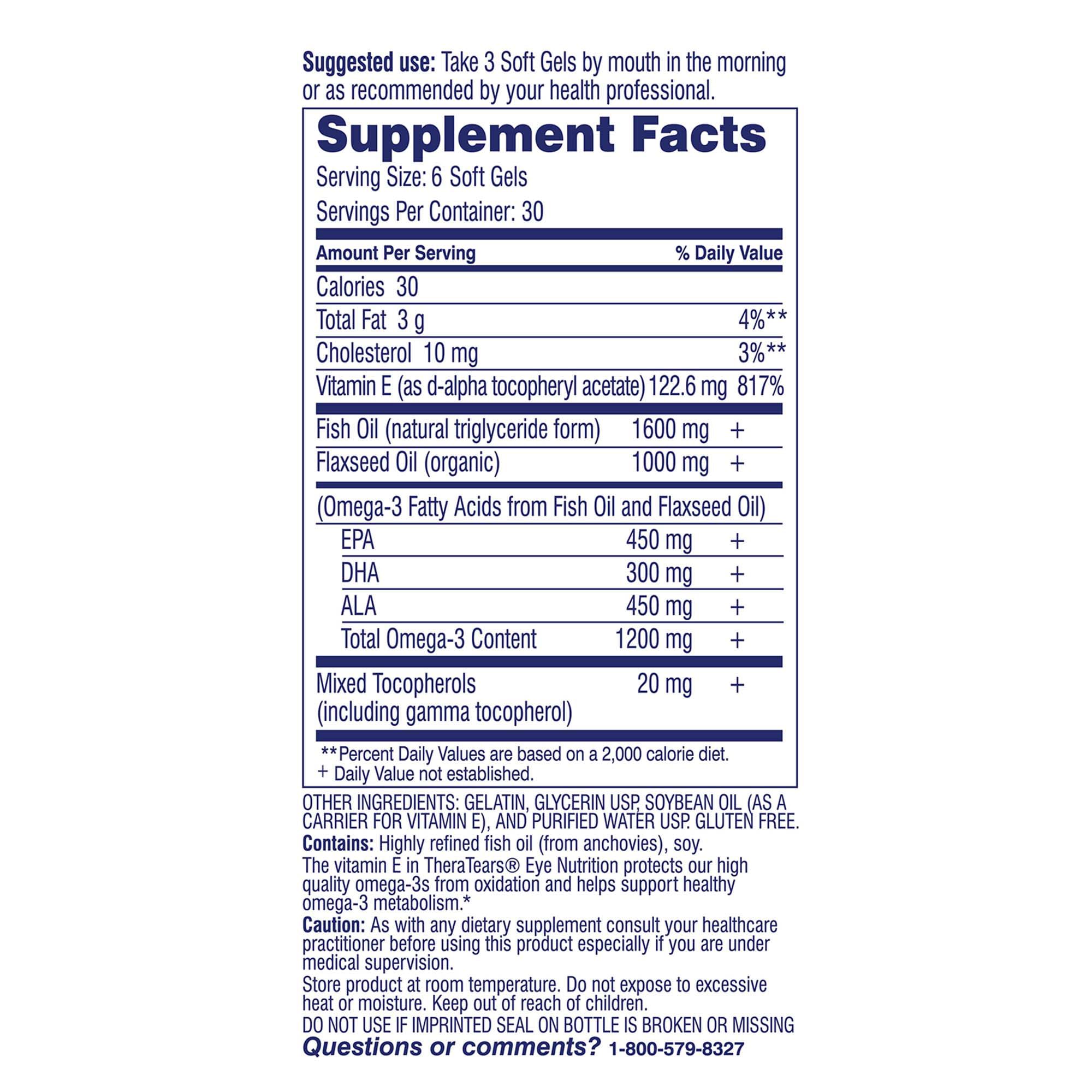 TheraTears Omega 3 Eye Nutrition Supplement 1200mg on a wooden table