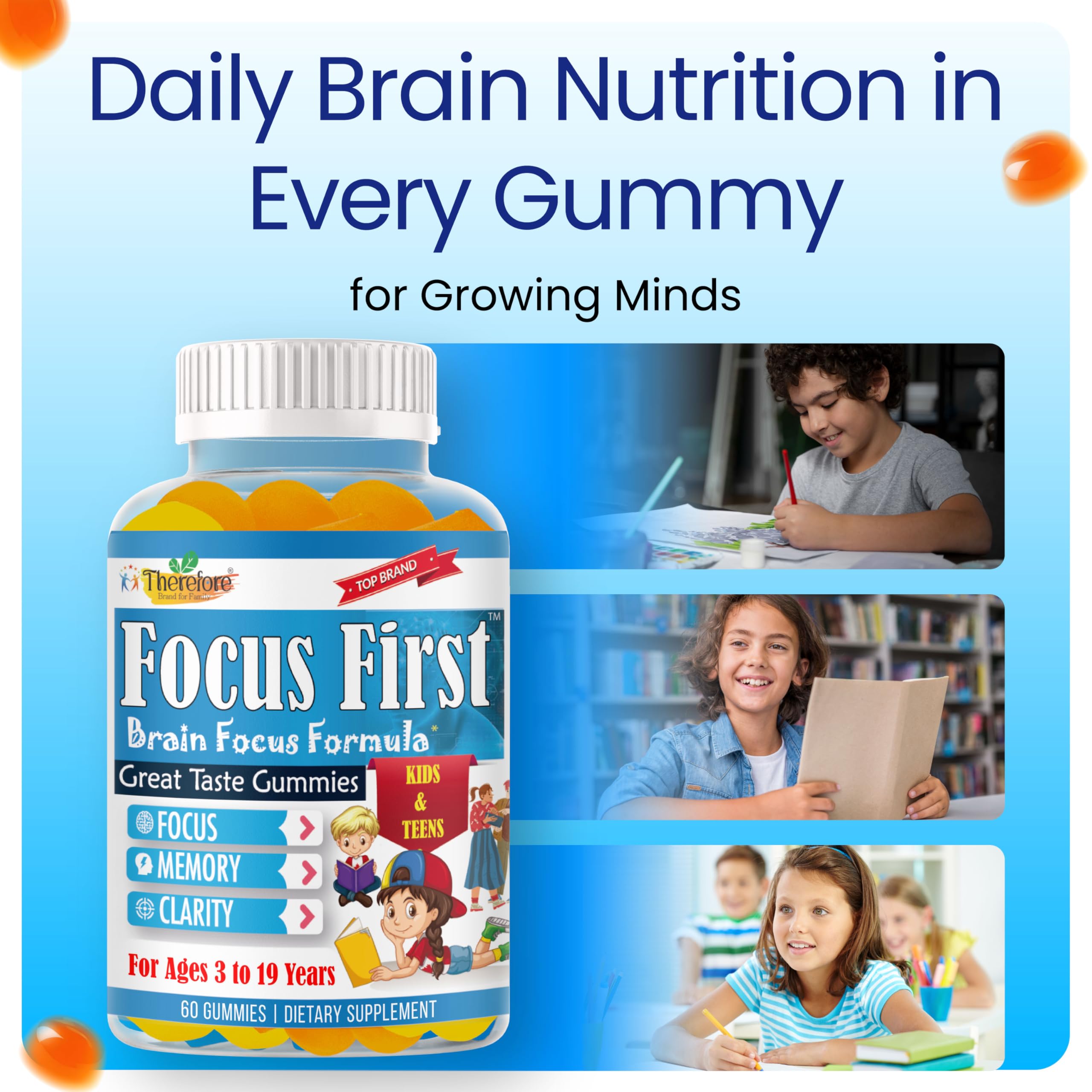 Therefore Kids Omega-3 Gummies with a child holding them