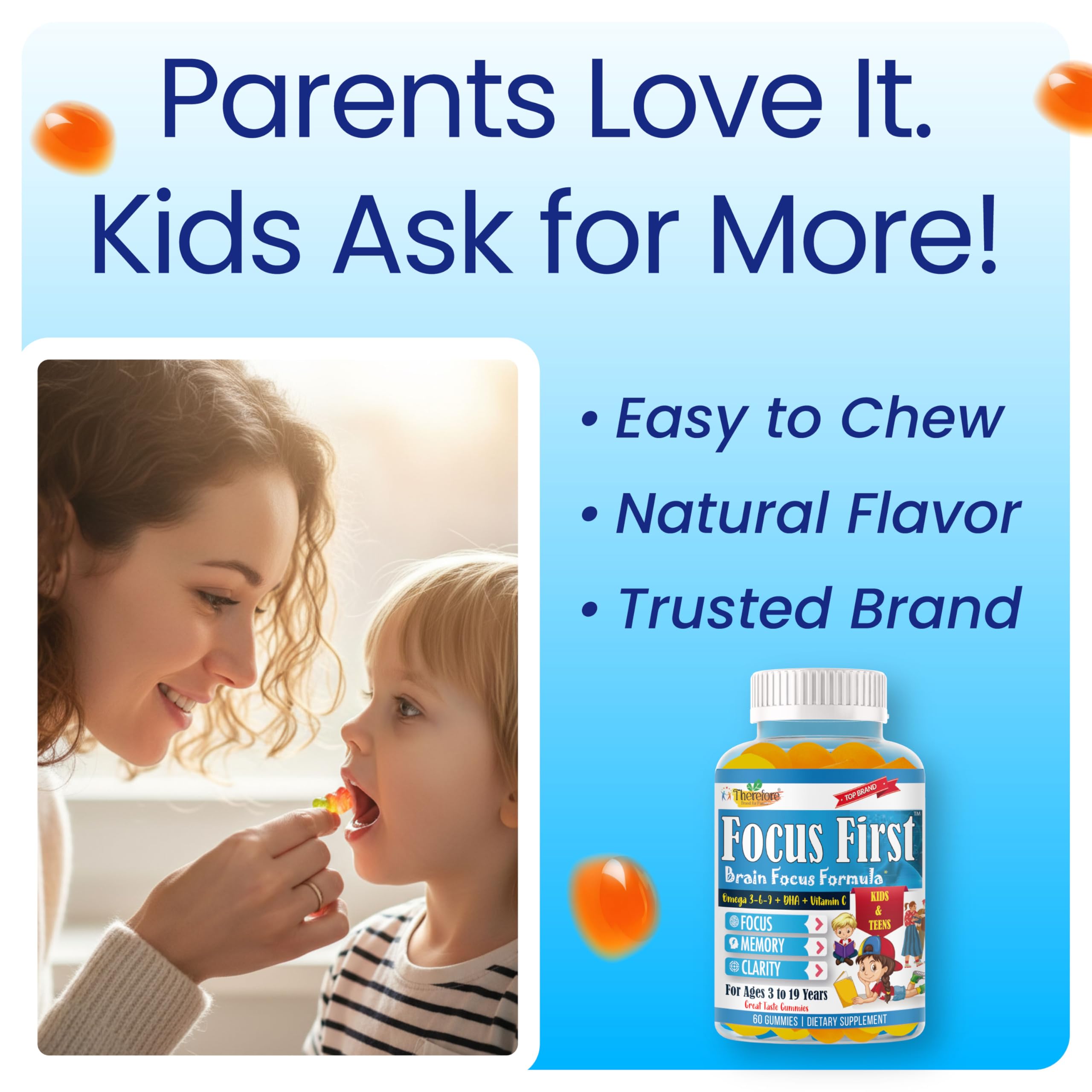Therefore Kids Omega-3 Gummies with fruits around