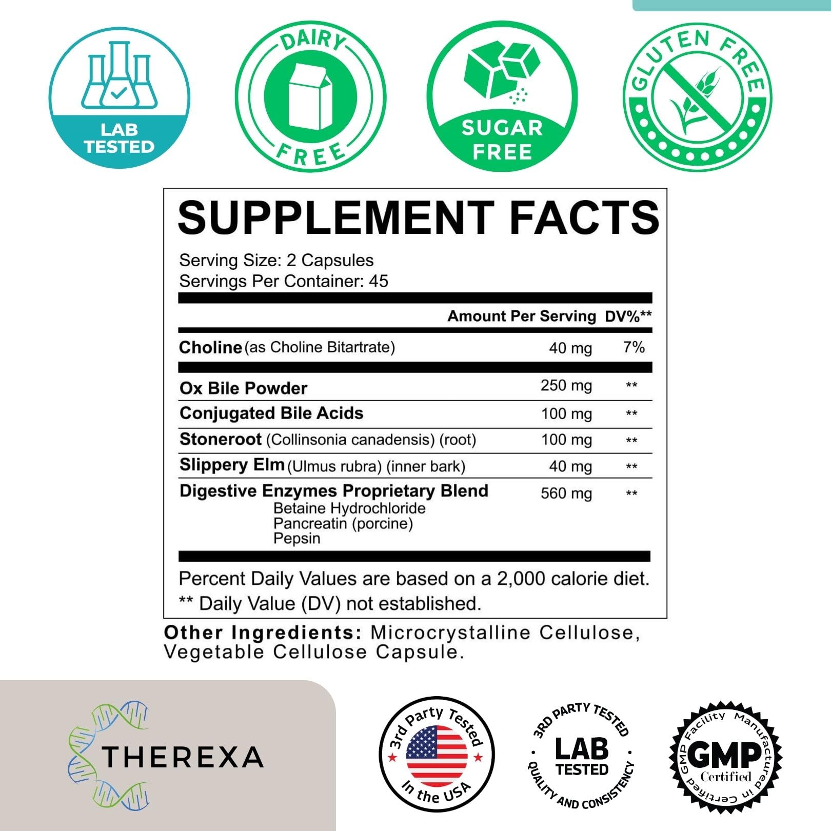 THEREXA Multi-Enzyme Ox Bile Supplement back view