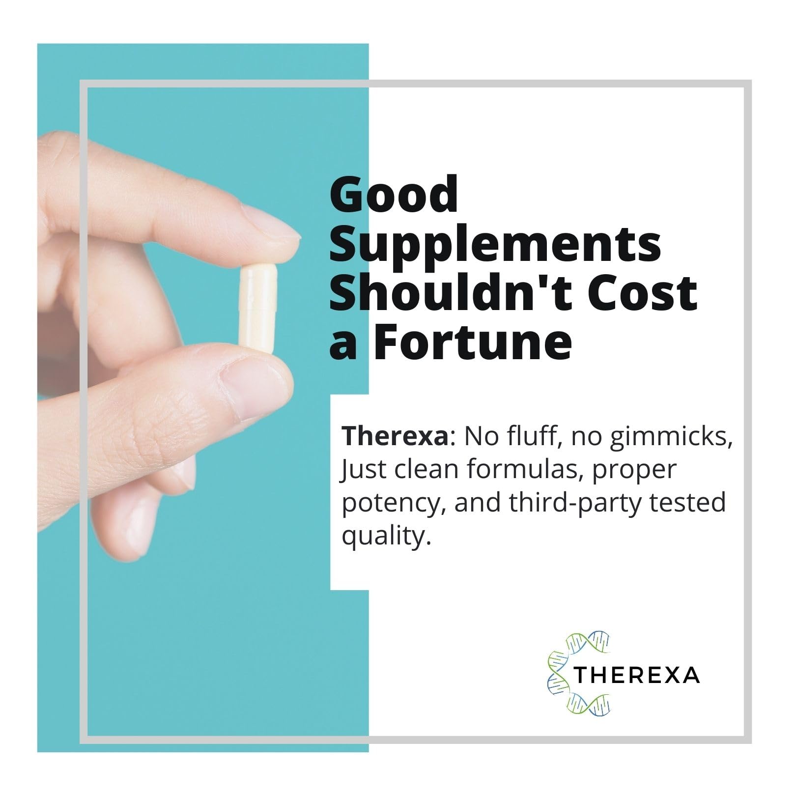 THEREXA Multi-Enzyme Ox Bile Supplement displayed with a glass of water