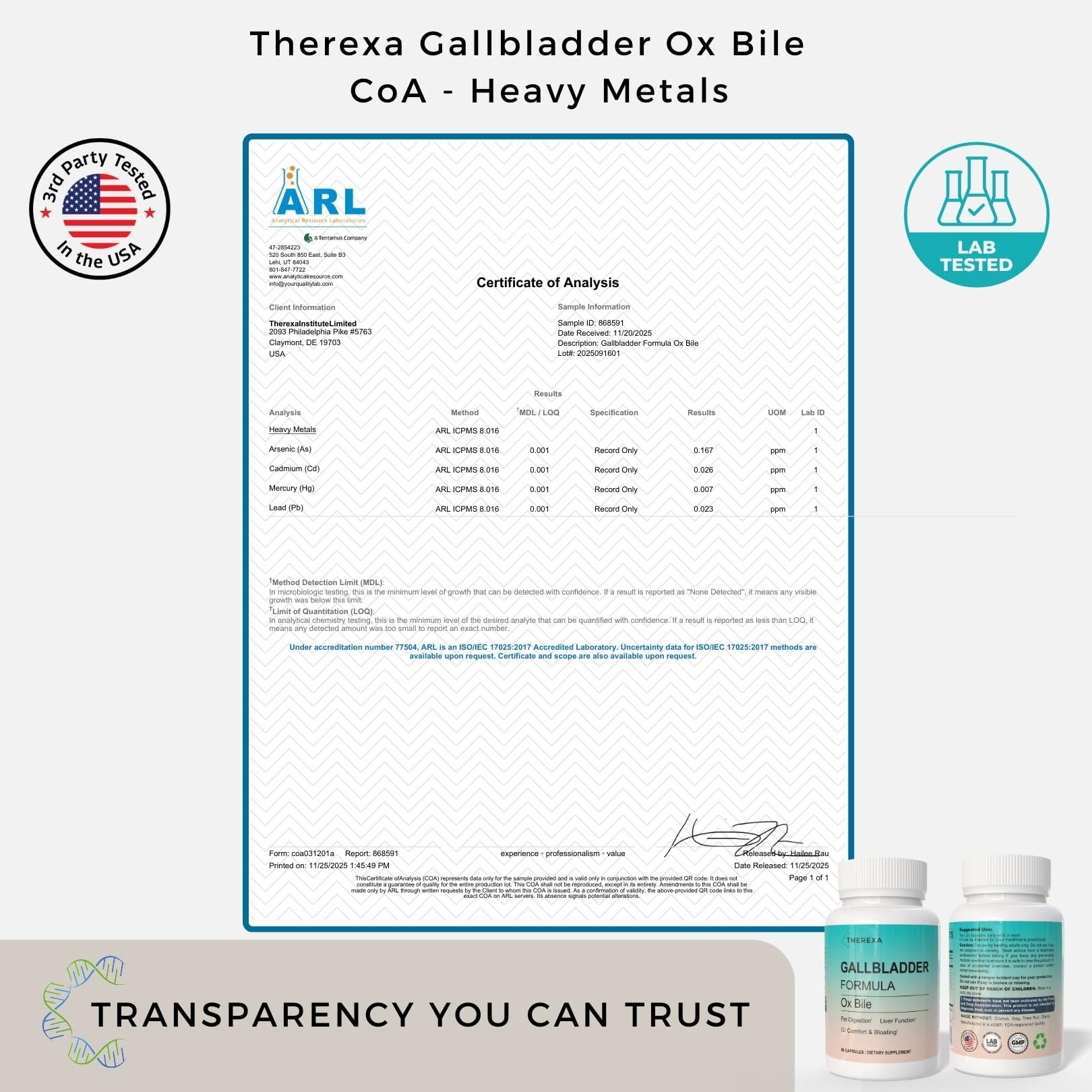 THEREXA Multi-Enzyme Ox Bile Supplement on a wooden surface
