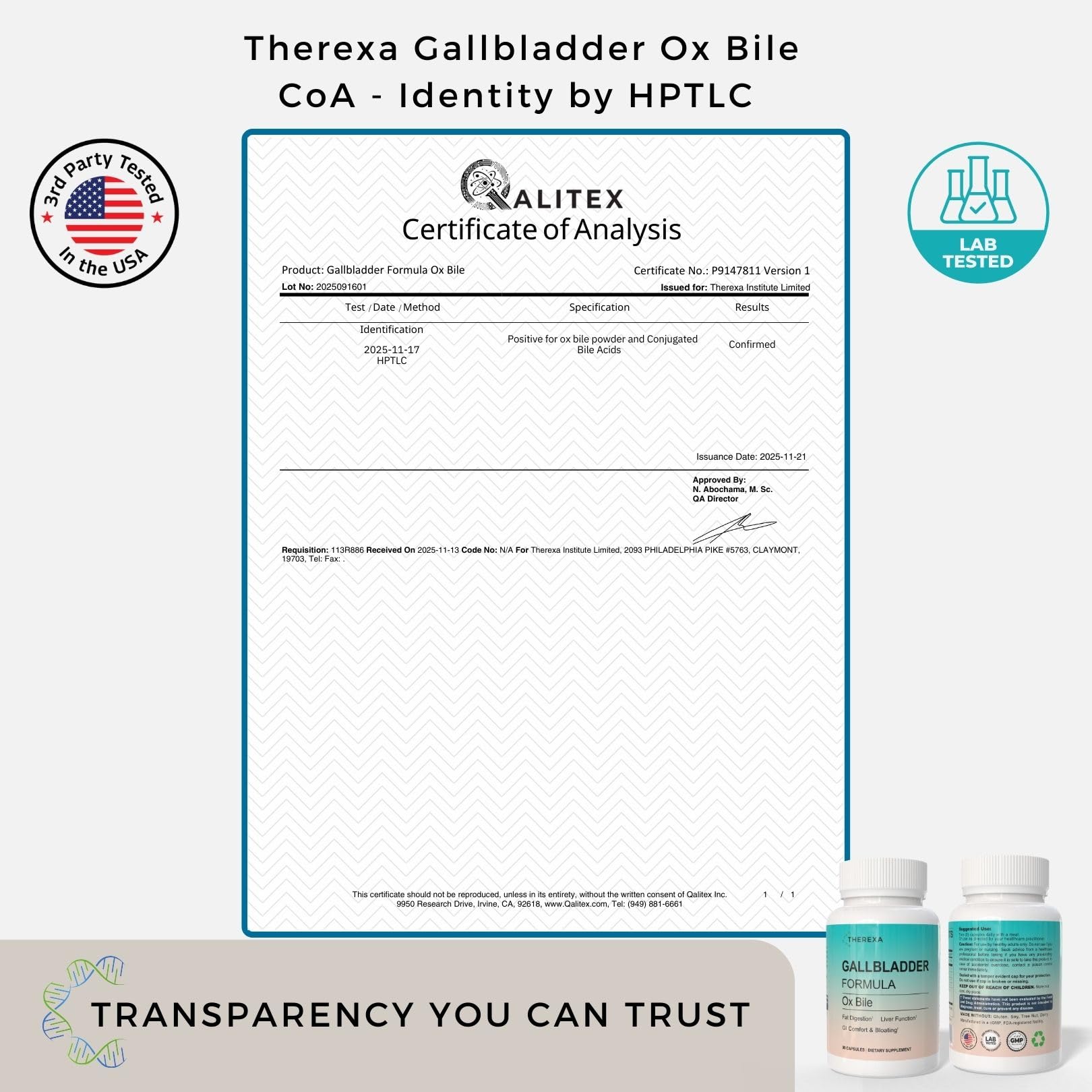 THEREXA Multi-Enzyme Ox Bile Supplement packaging
