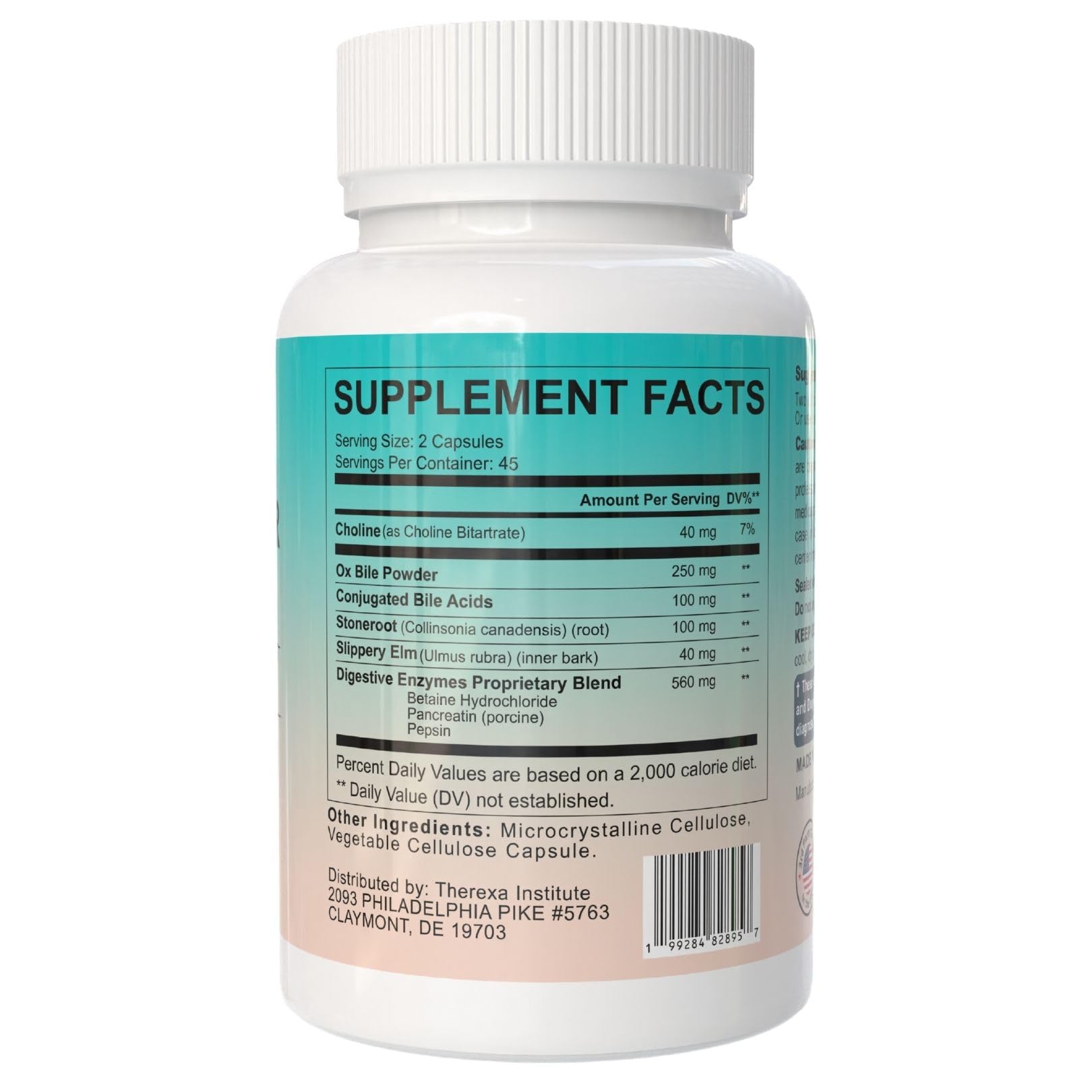 THEREXA Multi-Enzyme Ox Bile Supplement side view
