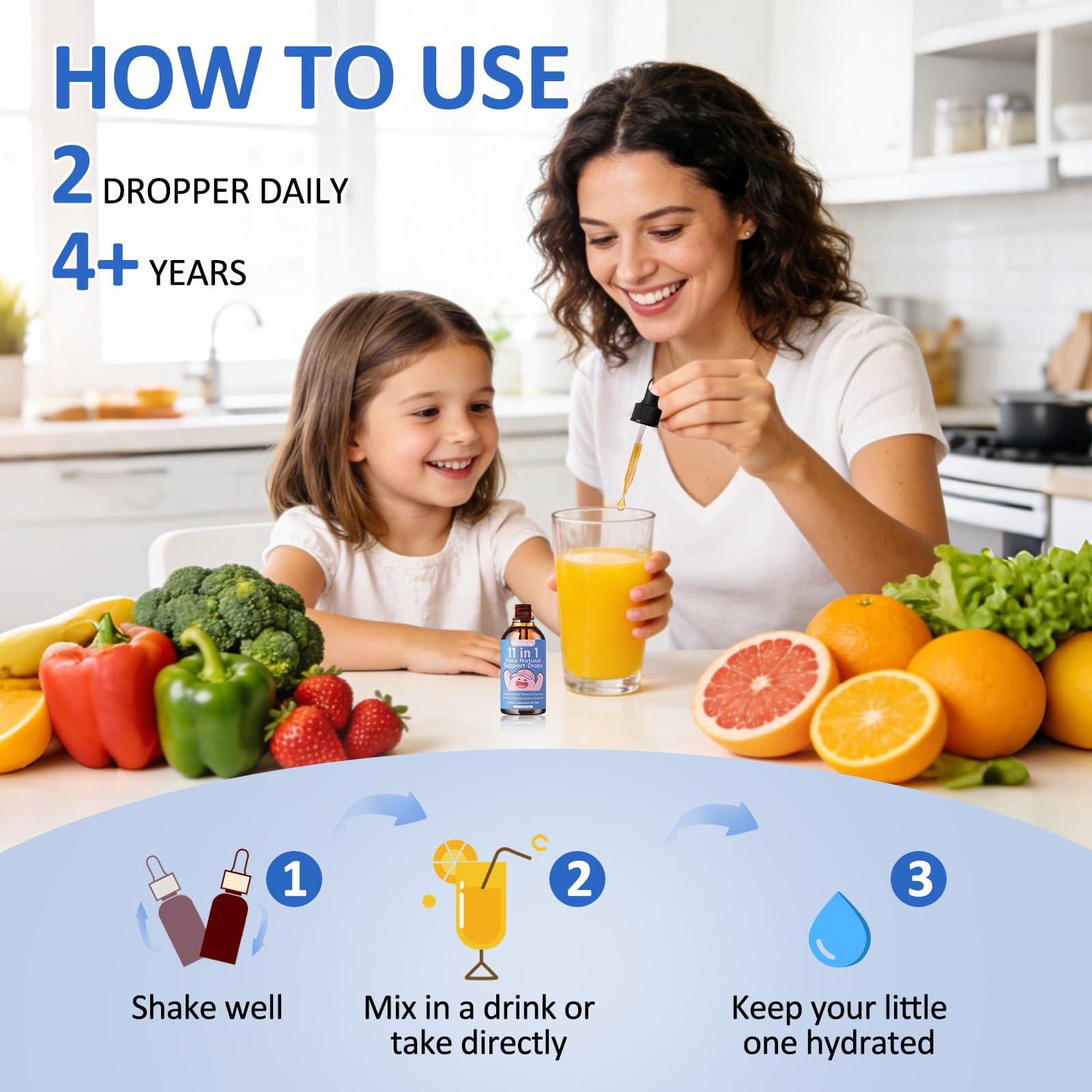 Theronika Aly Herbal daily Support Liquid 145g displayed with fresh raspberries