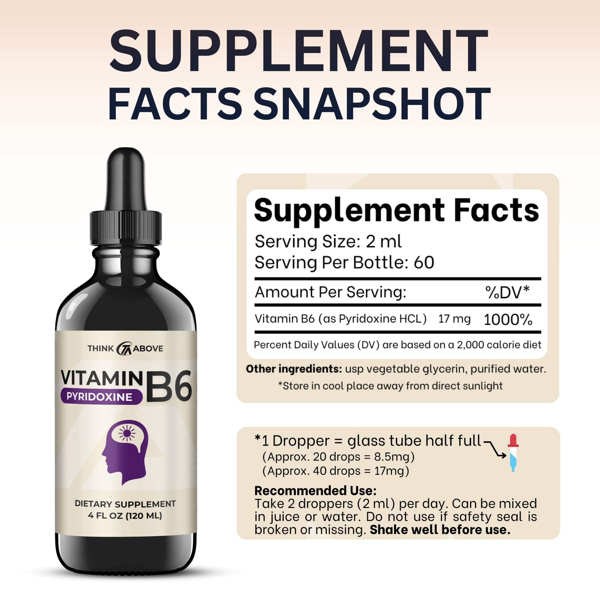 Think Above B6 Liquid Vitamin back view showing ingredients