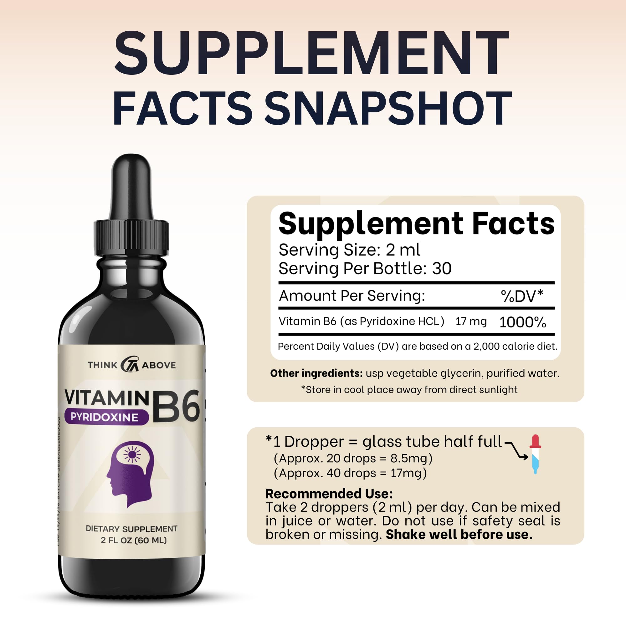 Think Above B6 Liquid Vitamin bottle with measuring spoon
