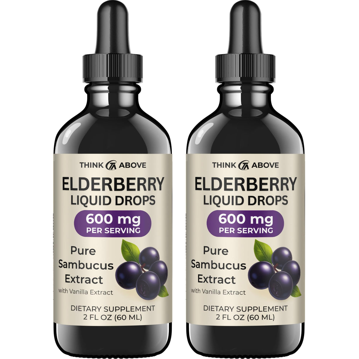 Think Above Elderberry Liquid Drops 72:1 extract glass bottle front view