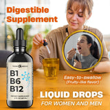 Think Above Liquid B1 B6 B12 Vitamins 2500mcg lifestyle shot with fruits