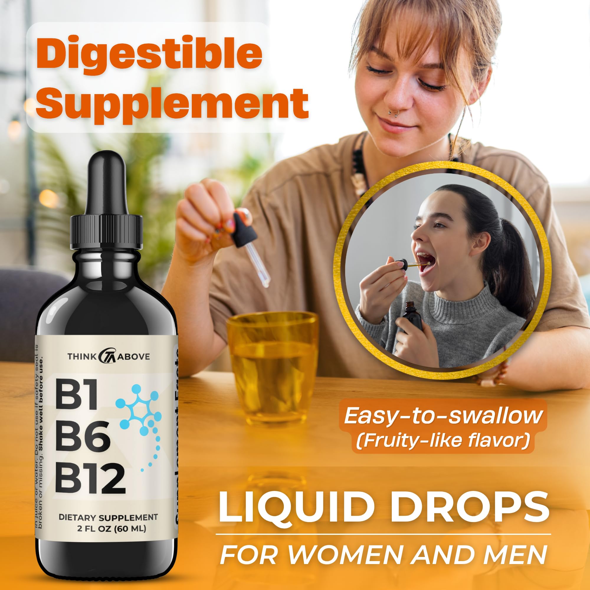 Think Above Liquid B12 Vitamins 2 oz bottle lifestyle scene