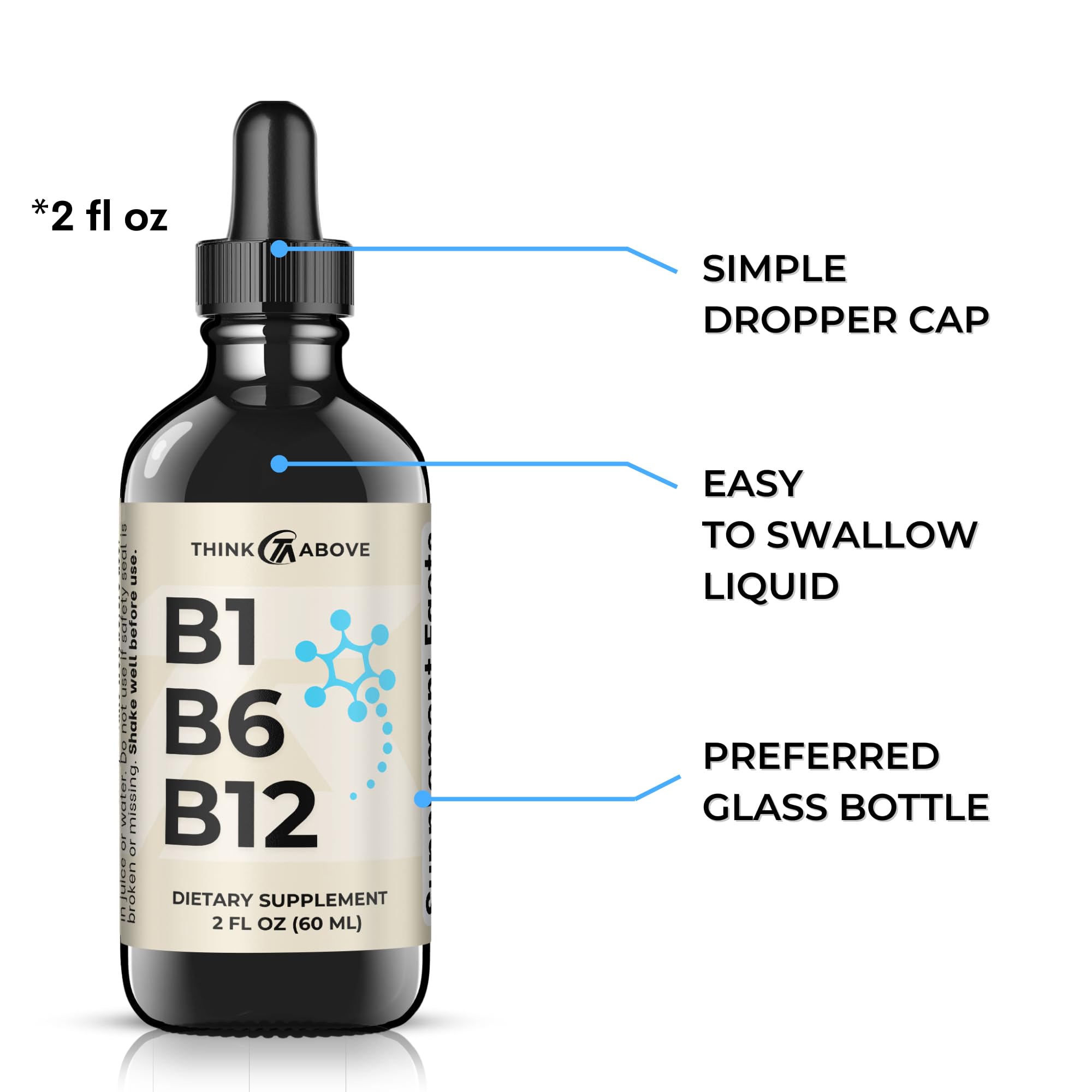 Think Above Liquid B12 Vitamins 2 oz bottle side view