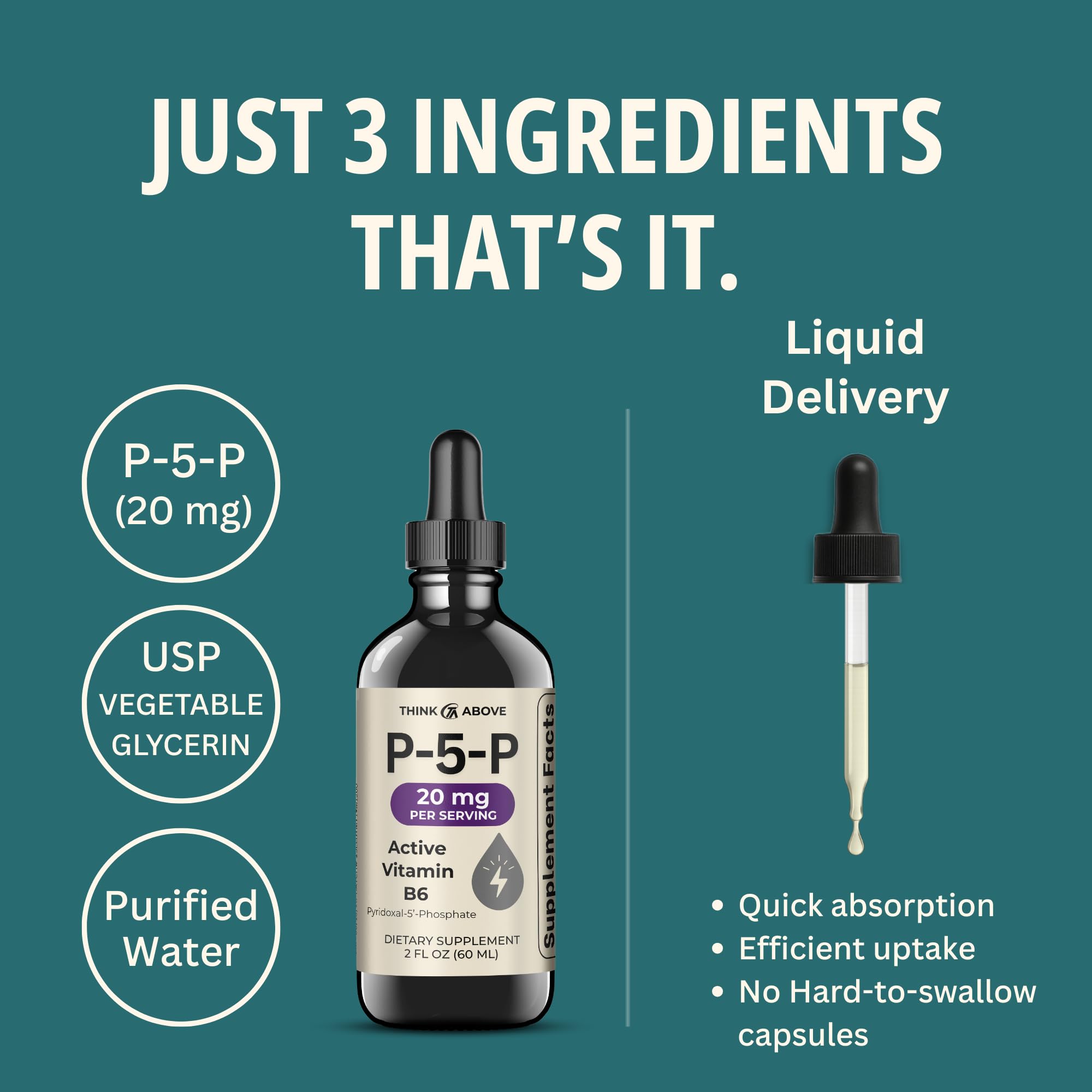 Think Above Liquid Vitamin B6 (P5P) packaging side view