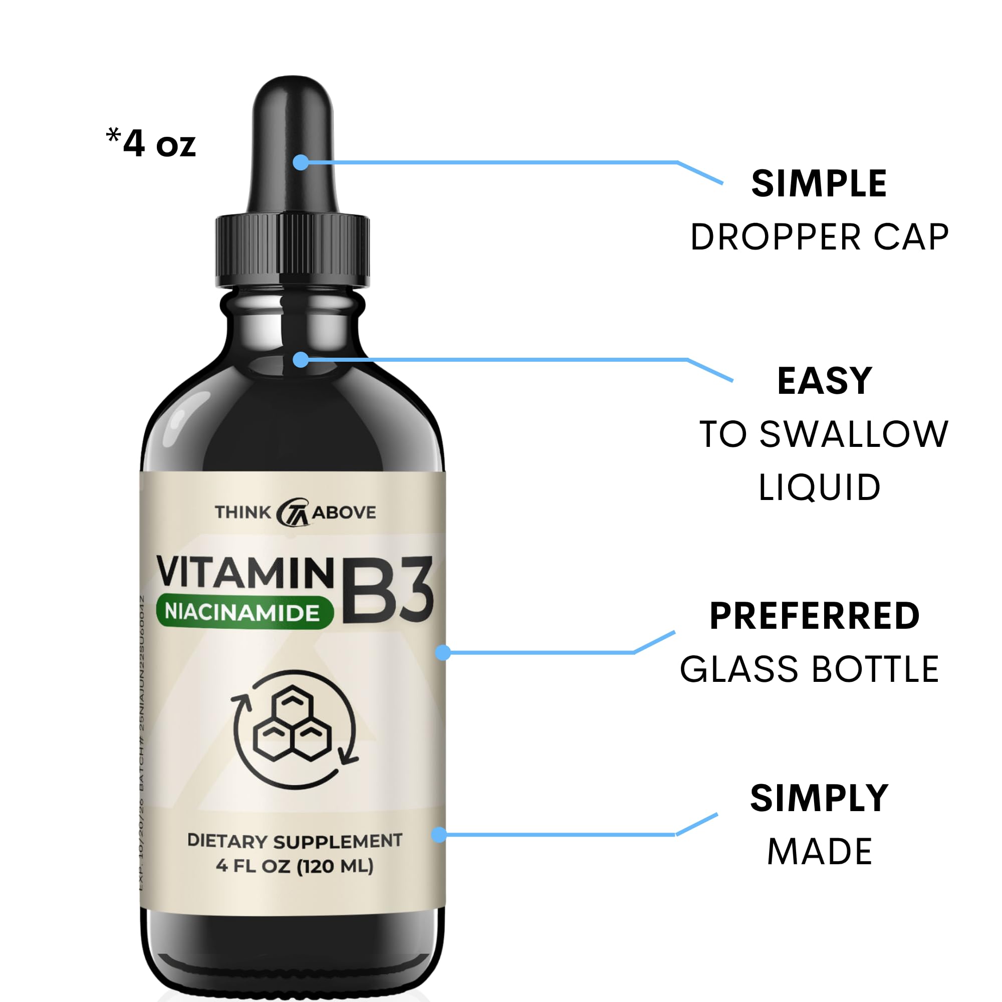Think Above Niacin Liquid Supplement with a measuring spoon