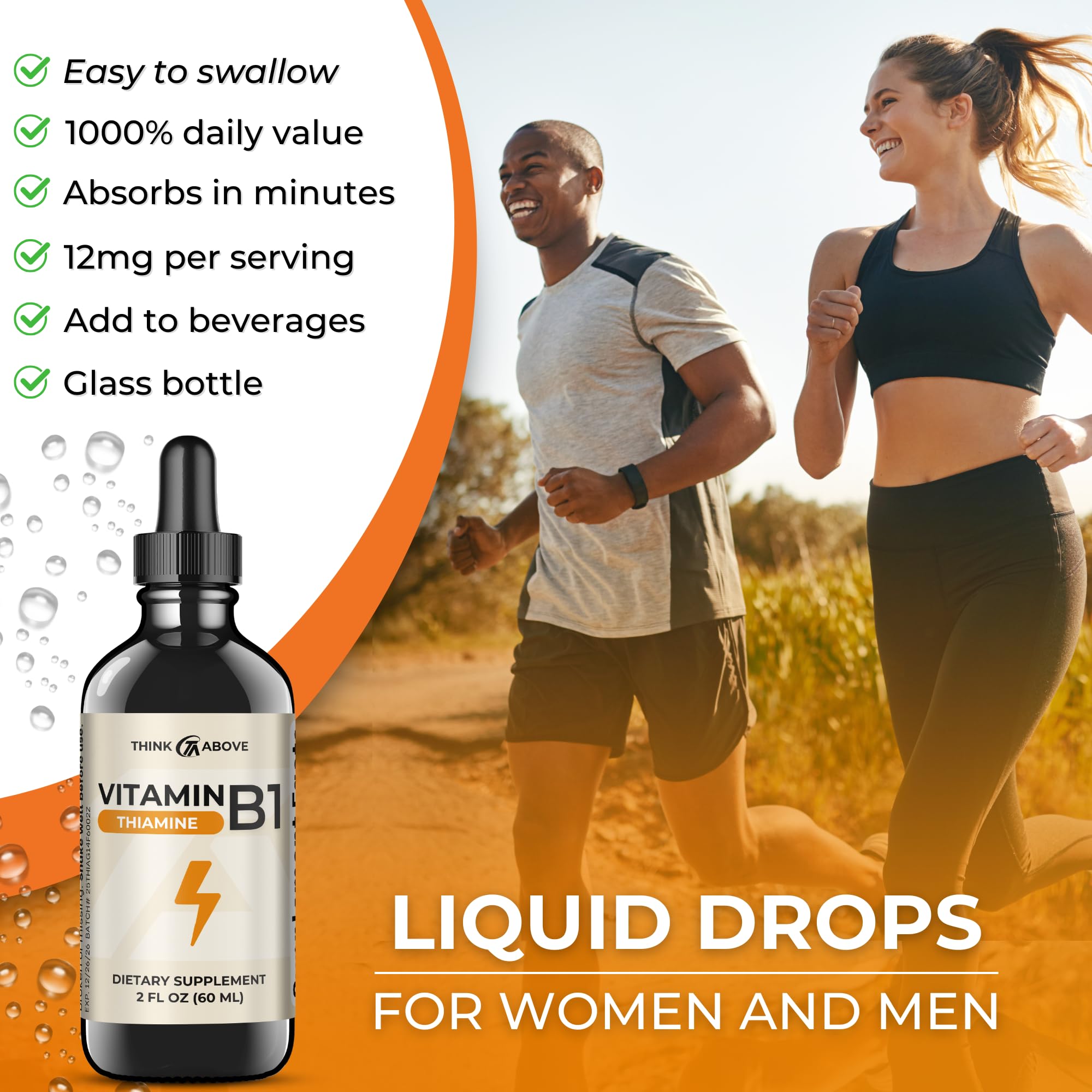 Think Above Vitamin B1 Liquid Drops glass container with label