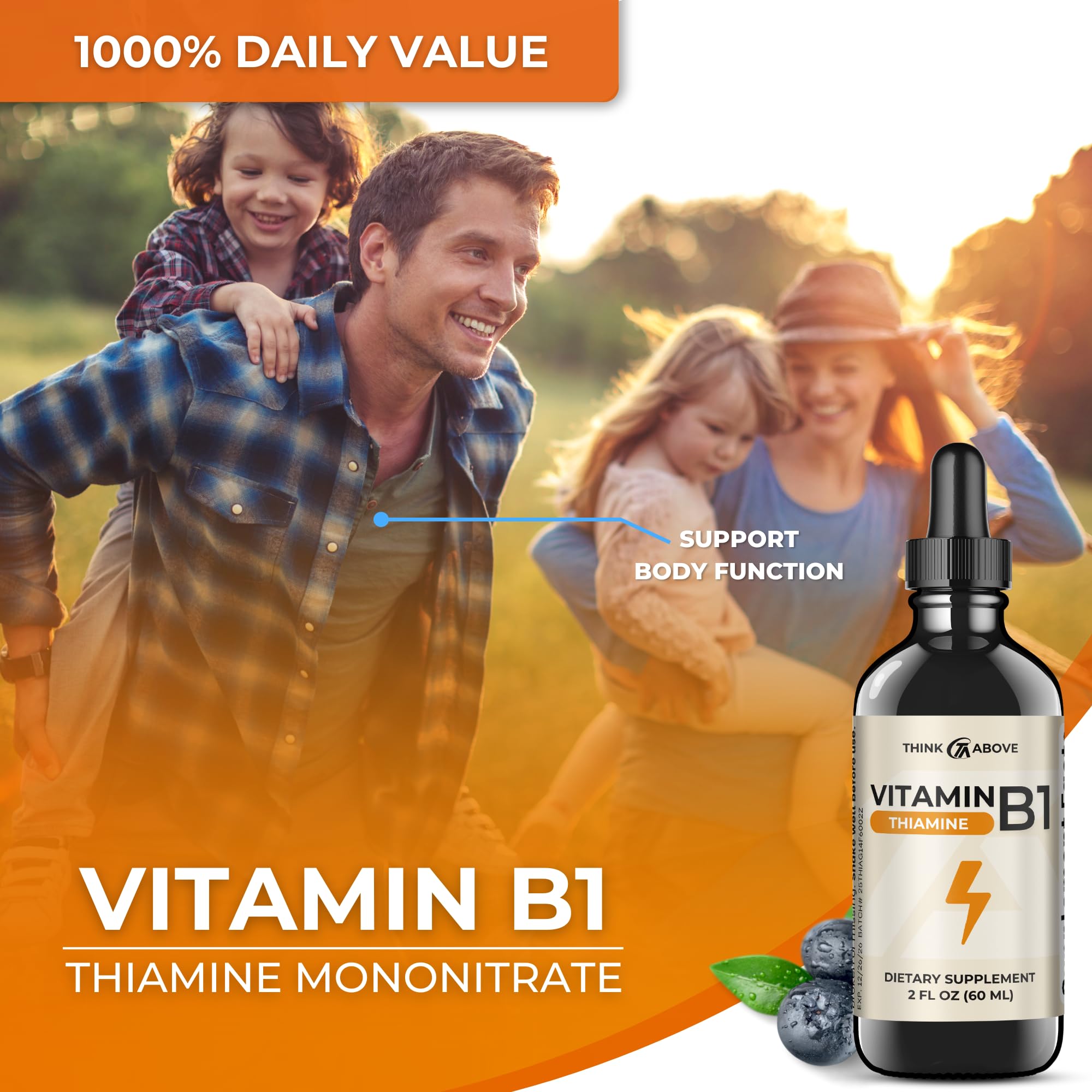 Think Above Vitamin B1 Liquid Drops showing dosage measurement