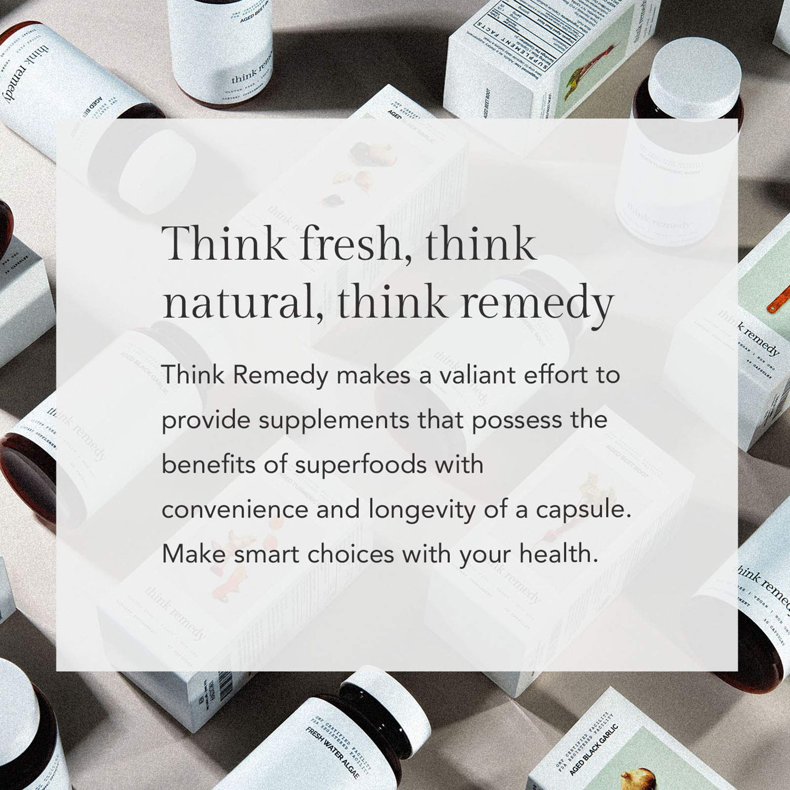 Think Remedy Aged Black Garlic Powder Capsules on a wooden table