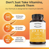 Thomas' all-natural Remedies D3 + K2 with MCT Oil capsule close-up