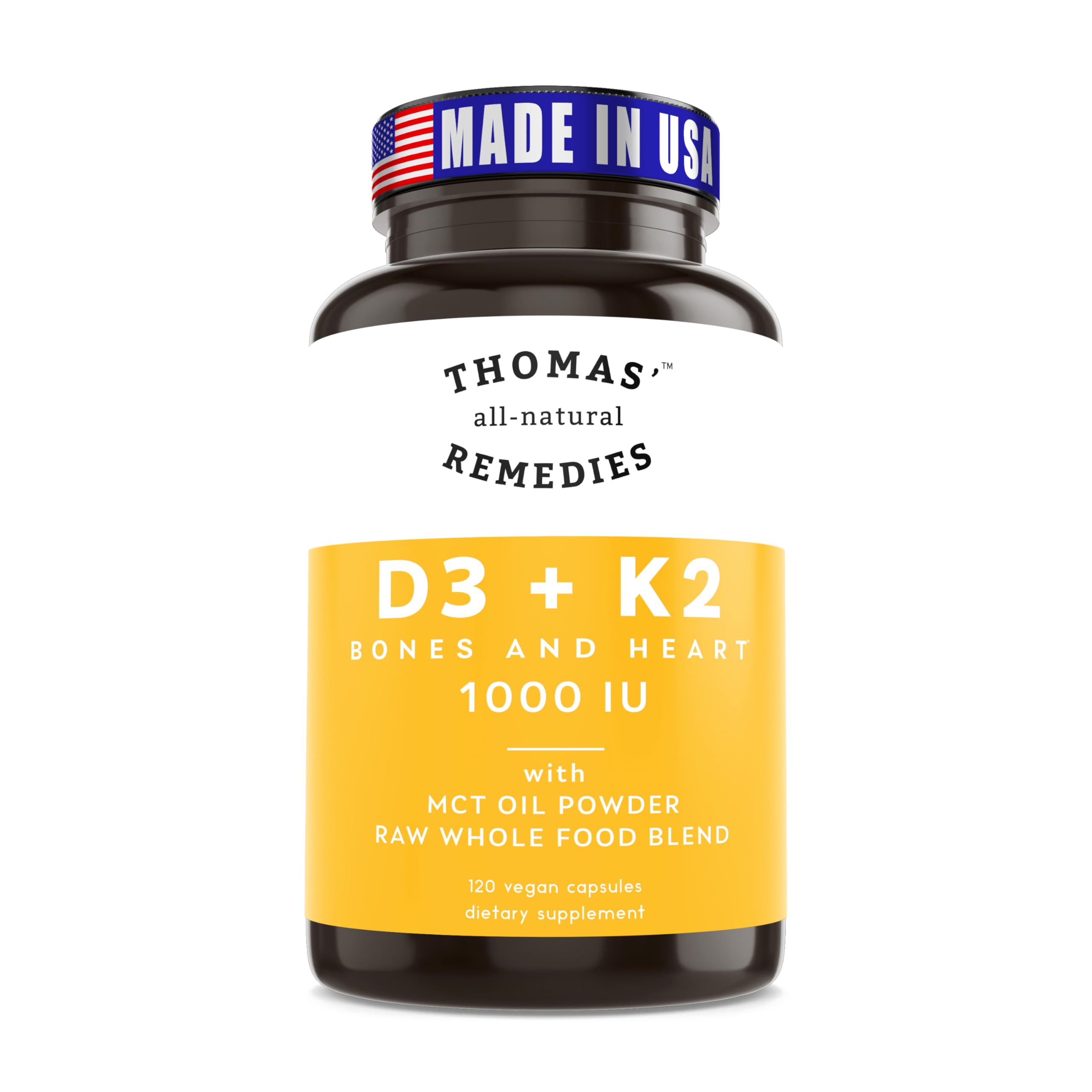 Thomas' all-natural Remedies D3 + K2 with MCT Oil front view