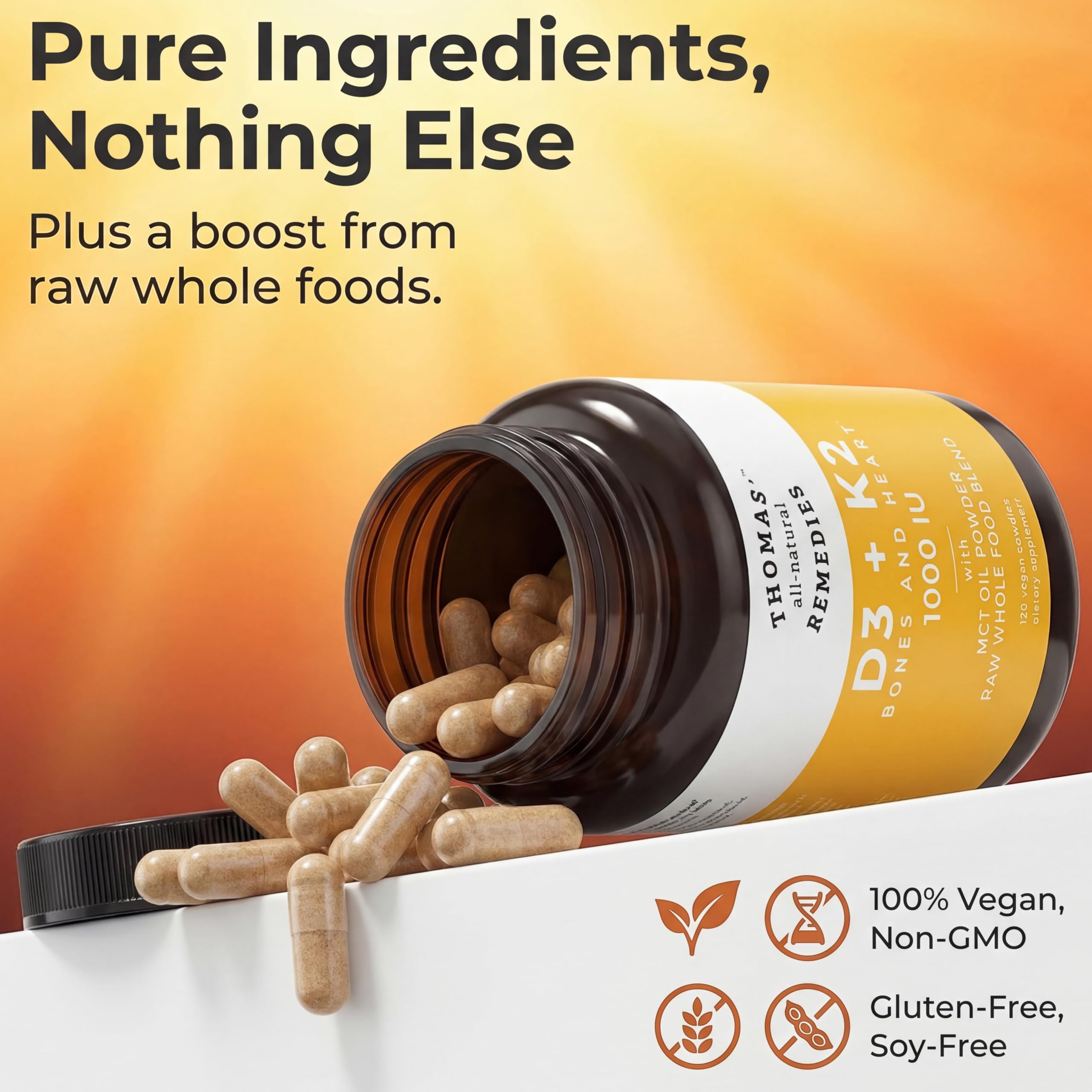 Thomas' all-natural Remedies D3 + K2 with MCT Oil ingredients list