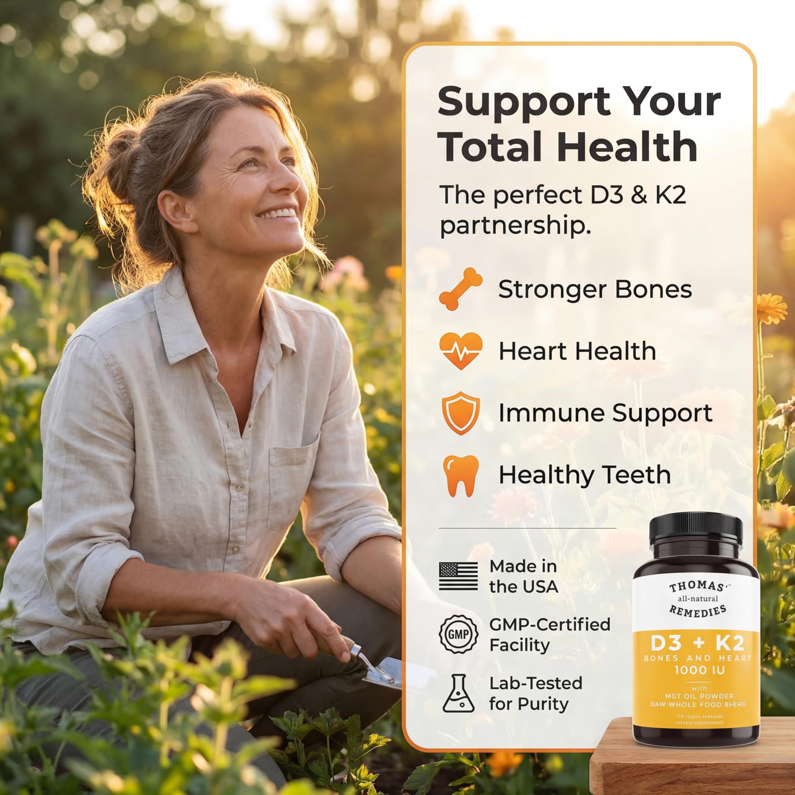Thomas' all-natural Remedies D3 + K2 with MCT Oil packaging