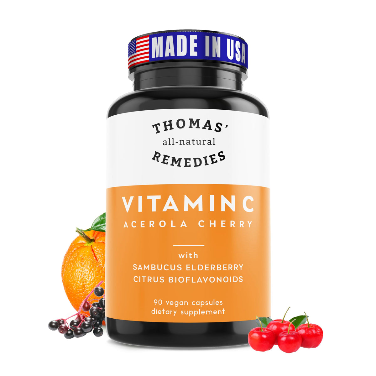 Thomas' all-natural Remedies Elderberry Vitamin C Capsules front view