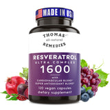 Thomas' all-natural Remedies Resveratrol Plus 1600mg capsules front view