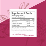 Thomas' Cranberry Supplement capsules on a wooden surface