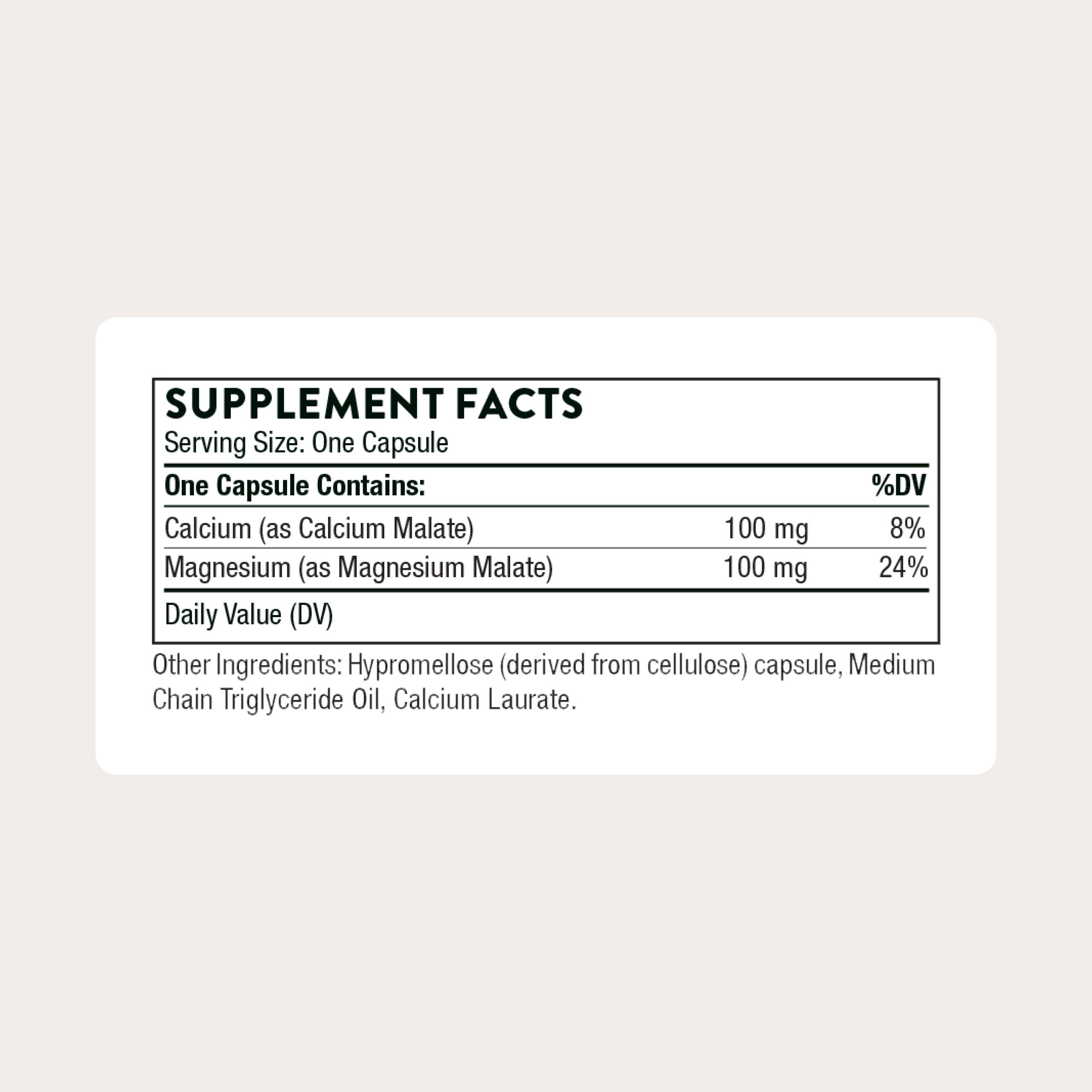 THORNE Calcium and Magnesium Capsules 100mg side view