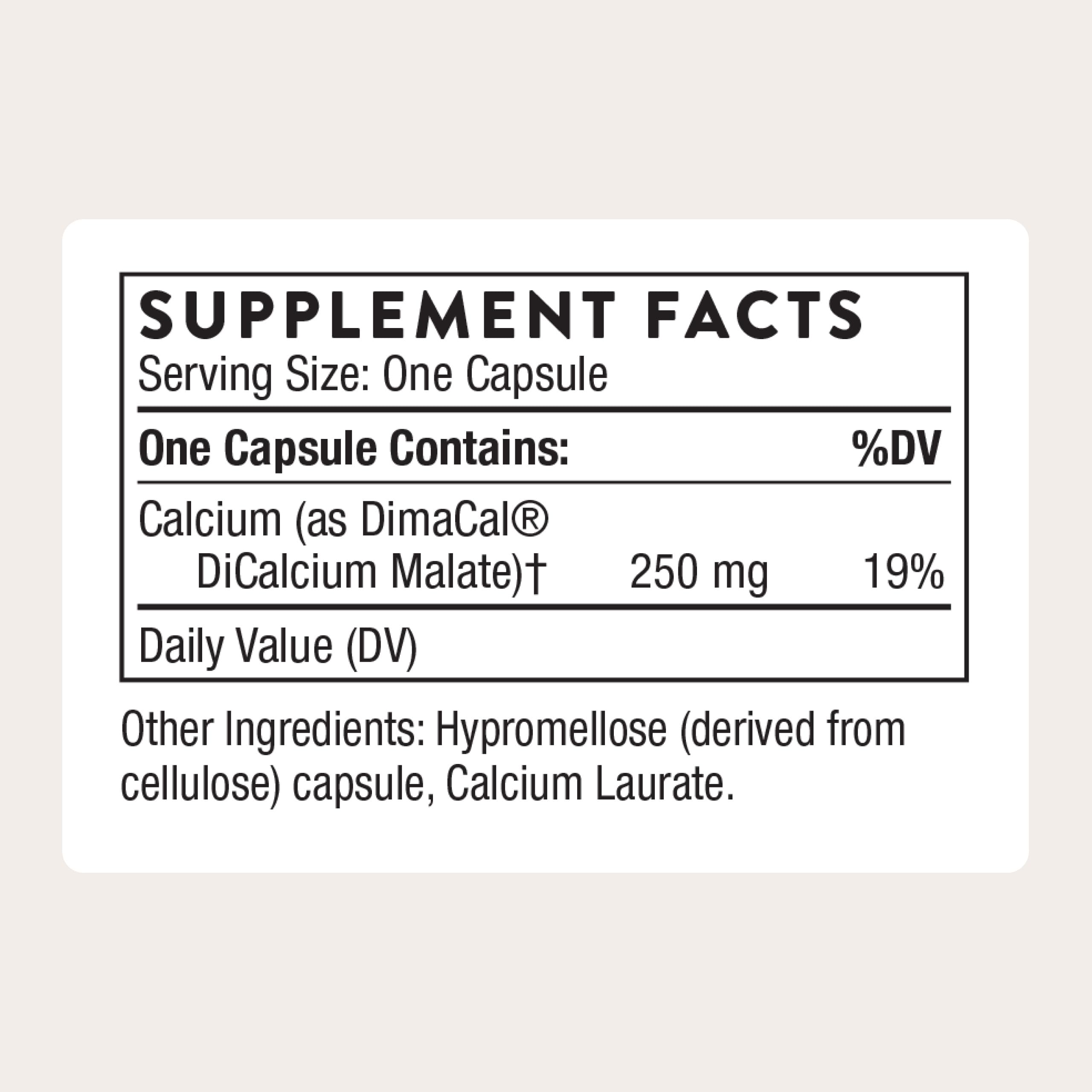THORNE Calcium Supplement 250mg DimaCal DiCalcium Malate back view